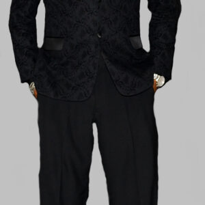 Black Paisley Print with Black Satin Lapeles and Pockets (SUPER 100% WOOL)