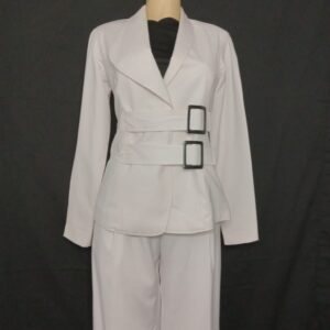 Women's Pant Suit with Double Buckle Jacket - Custom Made with your choice of fabric colors.