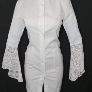 Women's Dress with Lace Sleeve Trim - Custom Made with your choice of fabric colors.